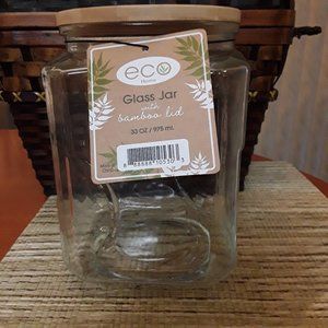 Eco Home Glass Jar & Bamboo Lid 33 Ounce Capacity NWOT.